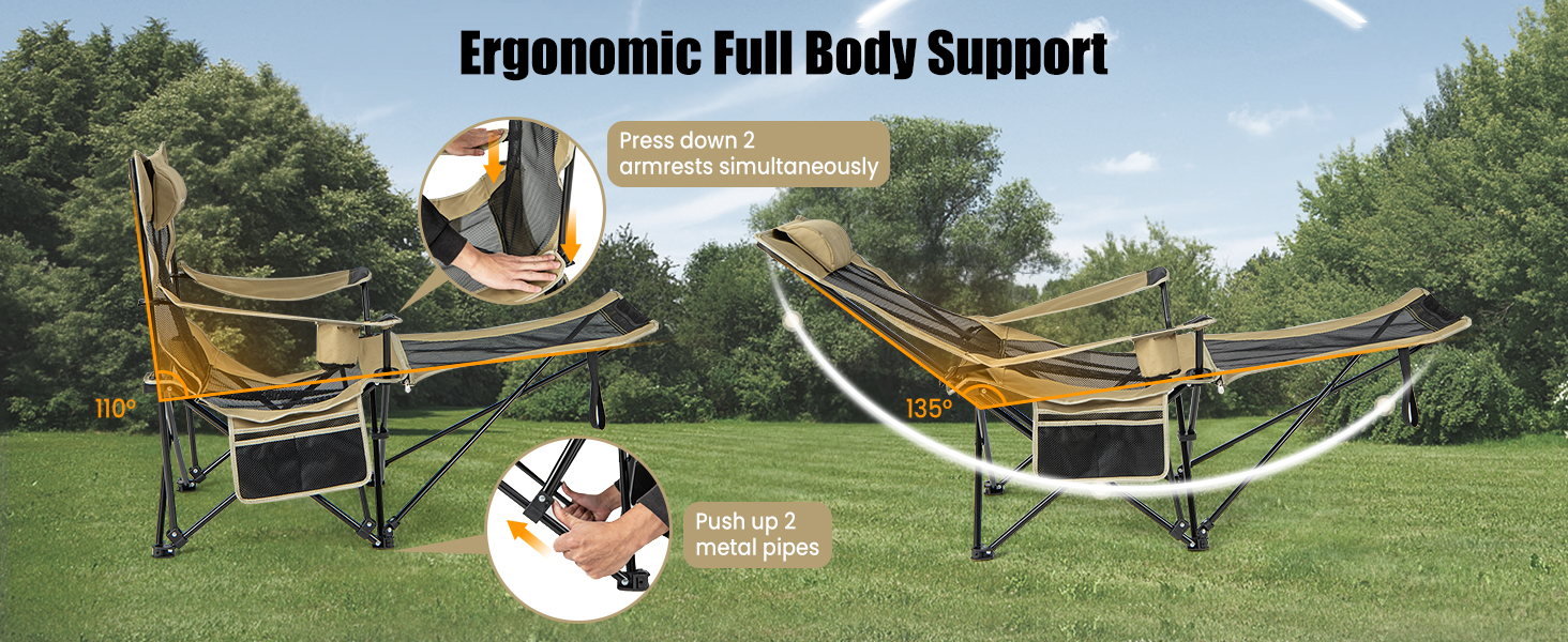 Camping Lounge Chair with Detachable Footrest Adjustable Backrest